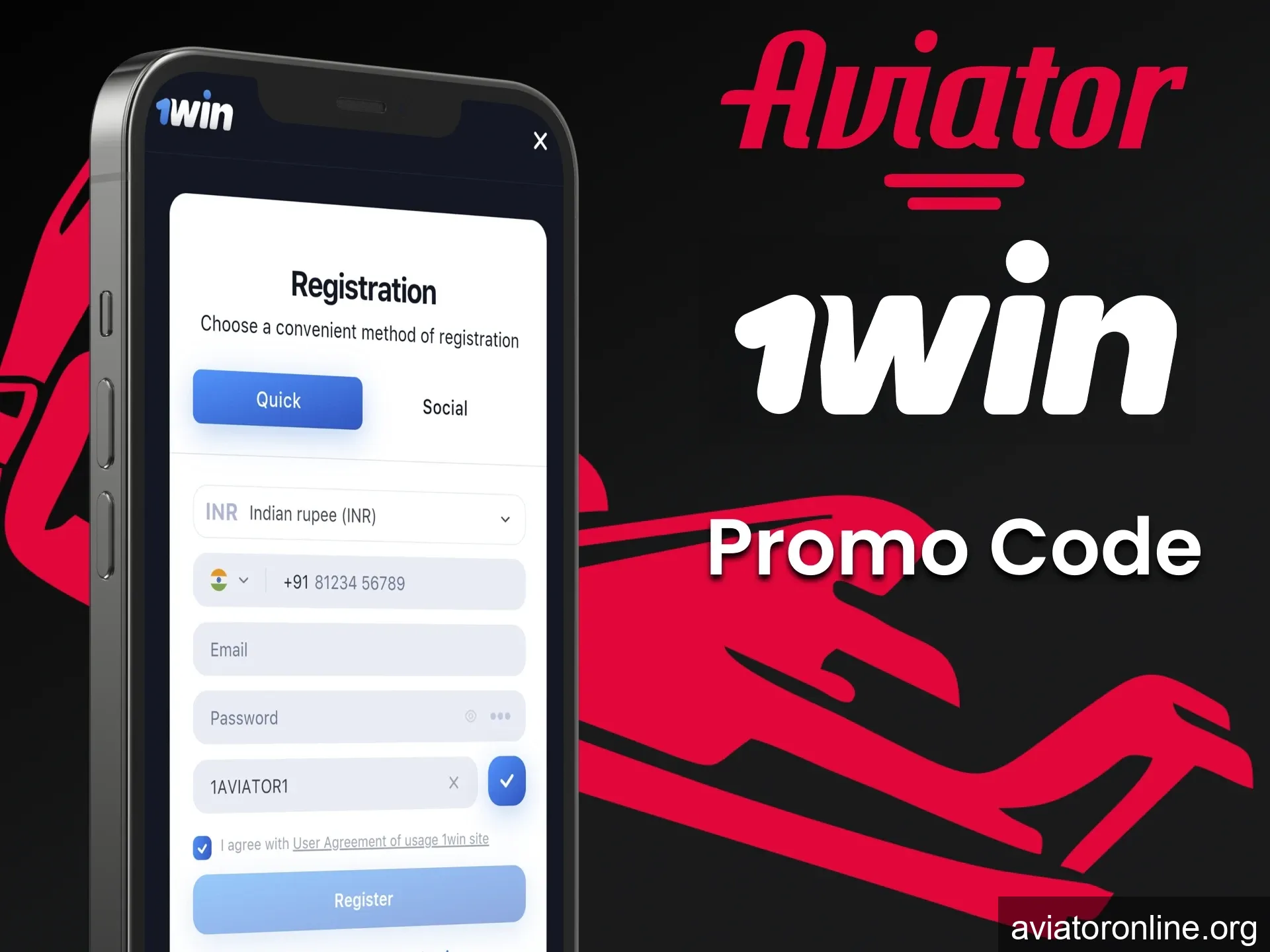 Use a special promo code from 1win to play Aviator.