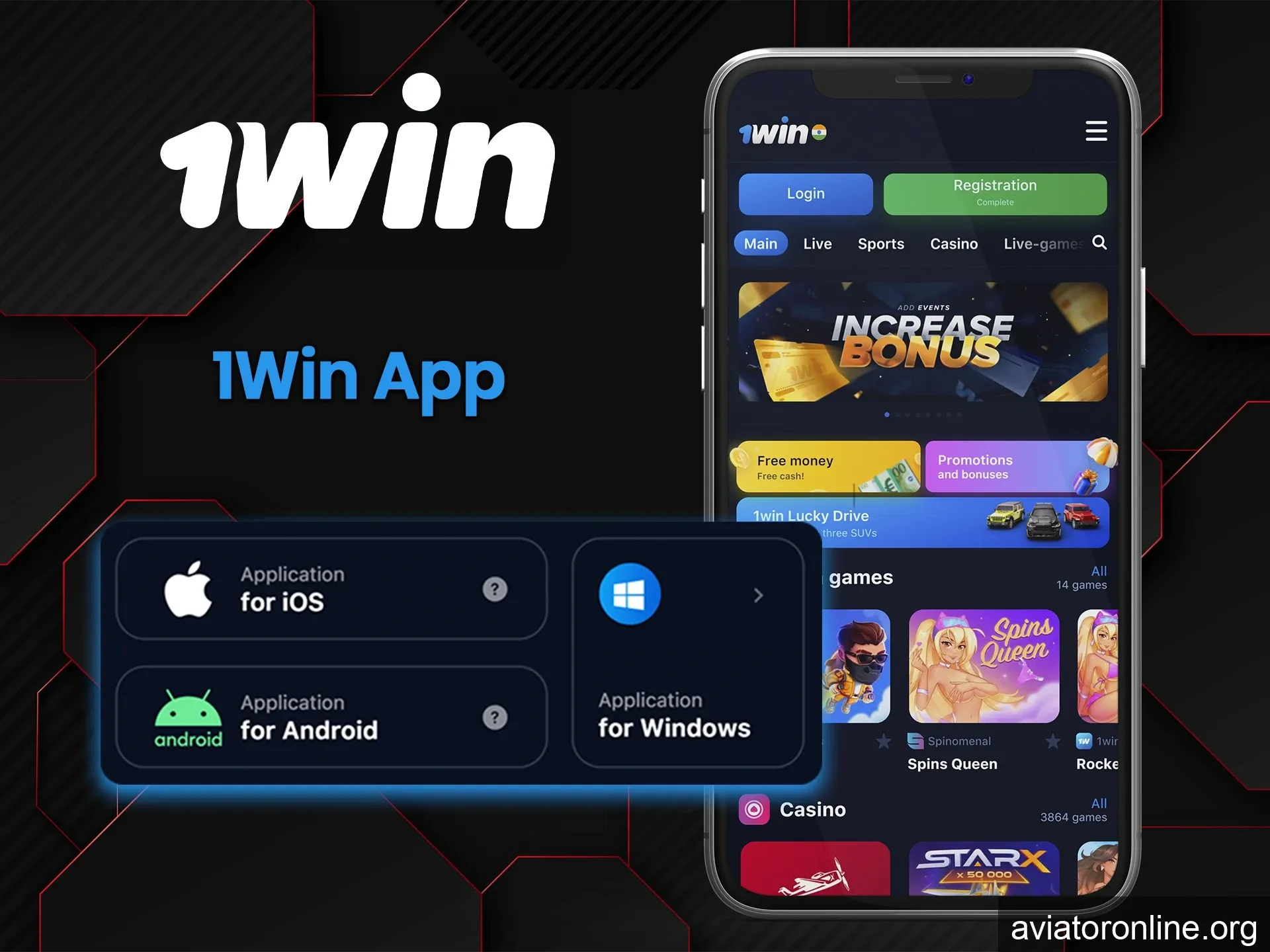 Install the 1Win app for iOS, Android, or PC.