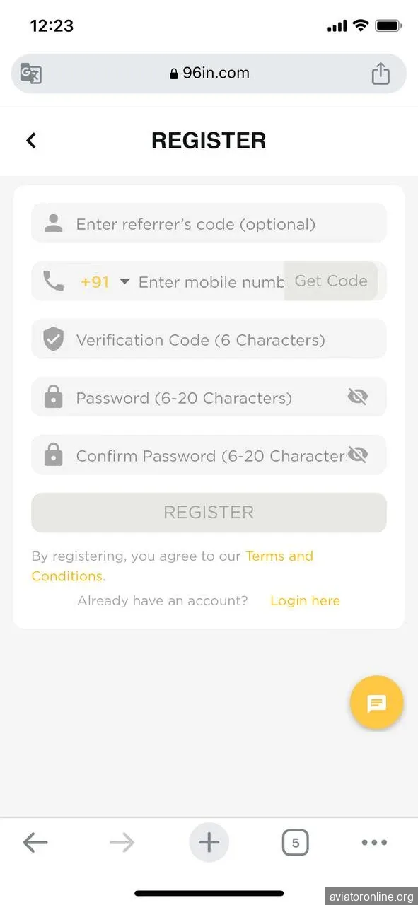 Create your account on 96in.