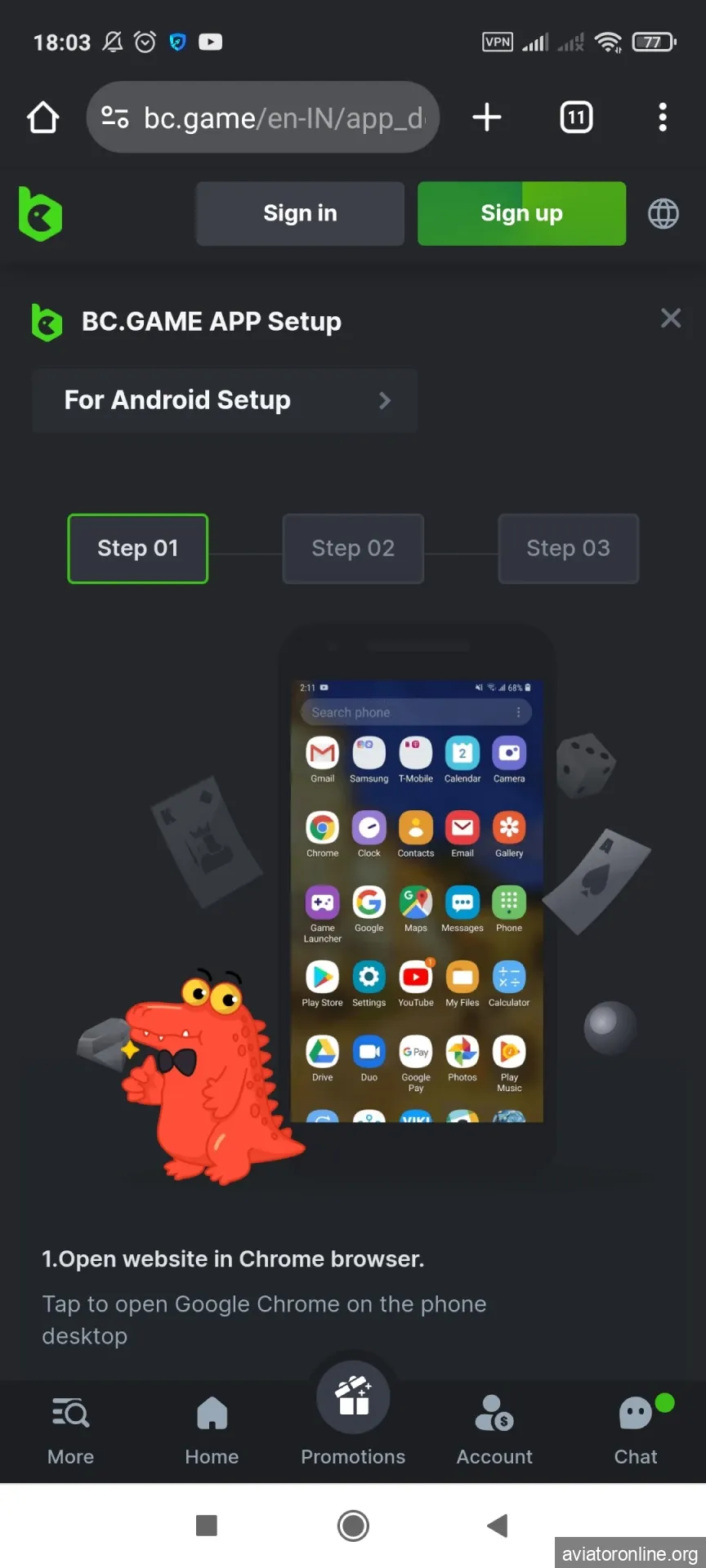 Start downloading the BCGame app for Android.