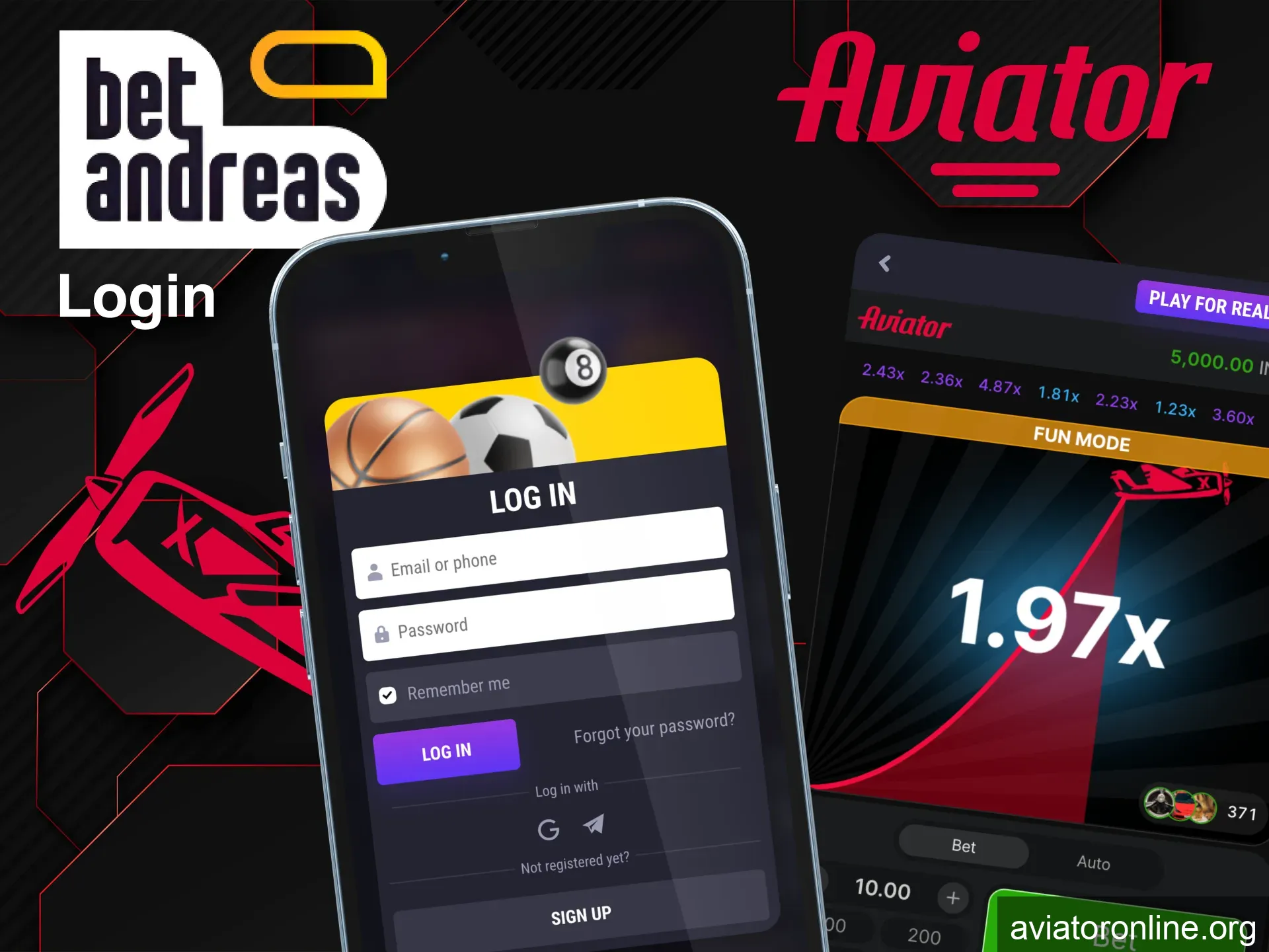 Log in to BetAndreas app with email and password.