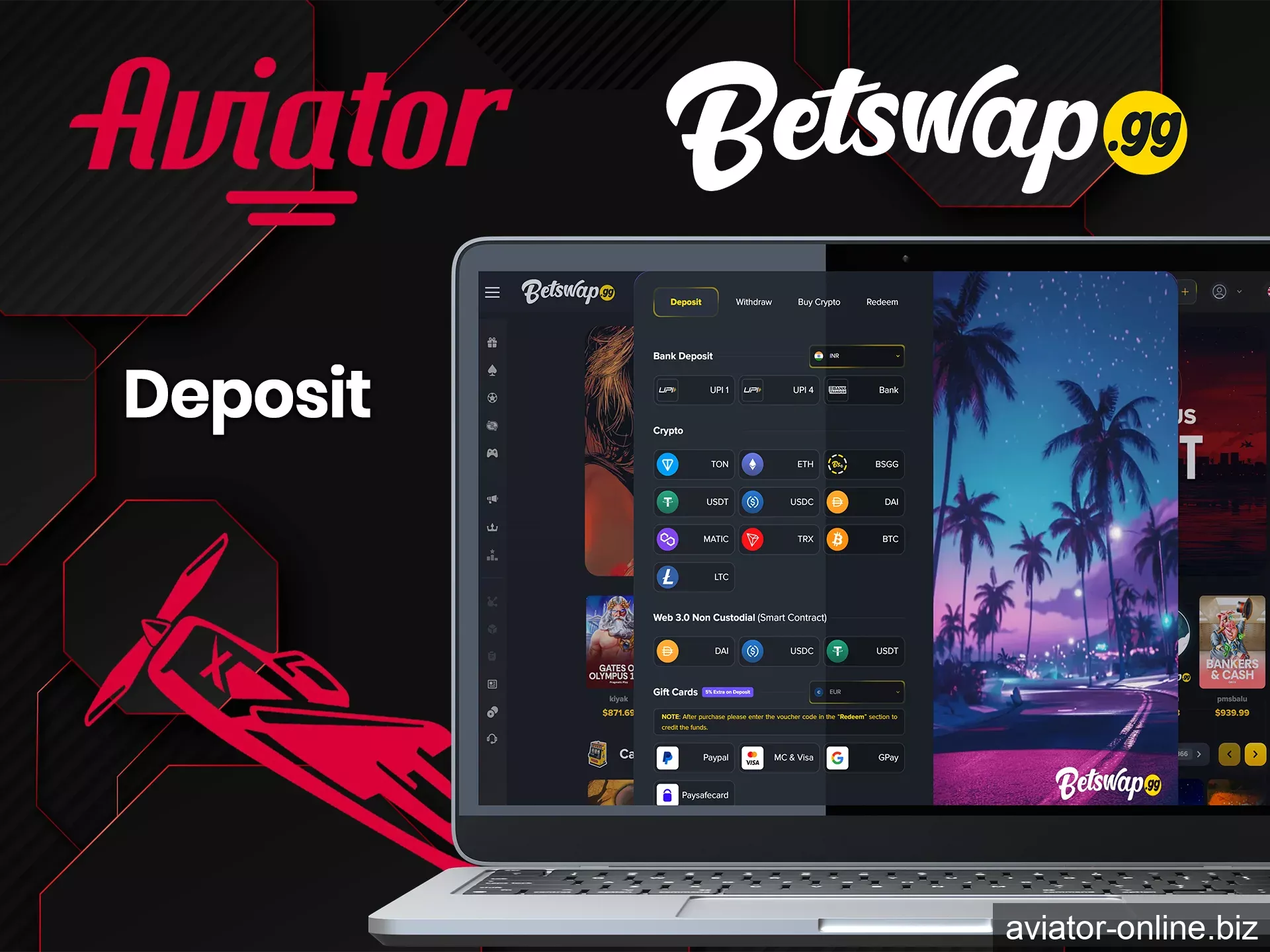 Betswap offers several payment systems for depositing for the Aviator game.