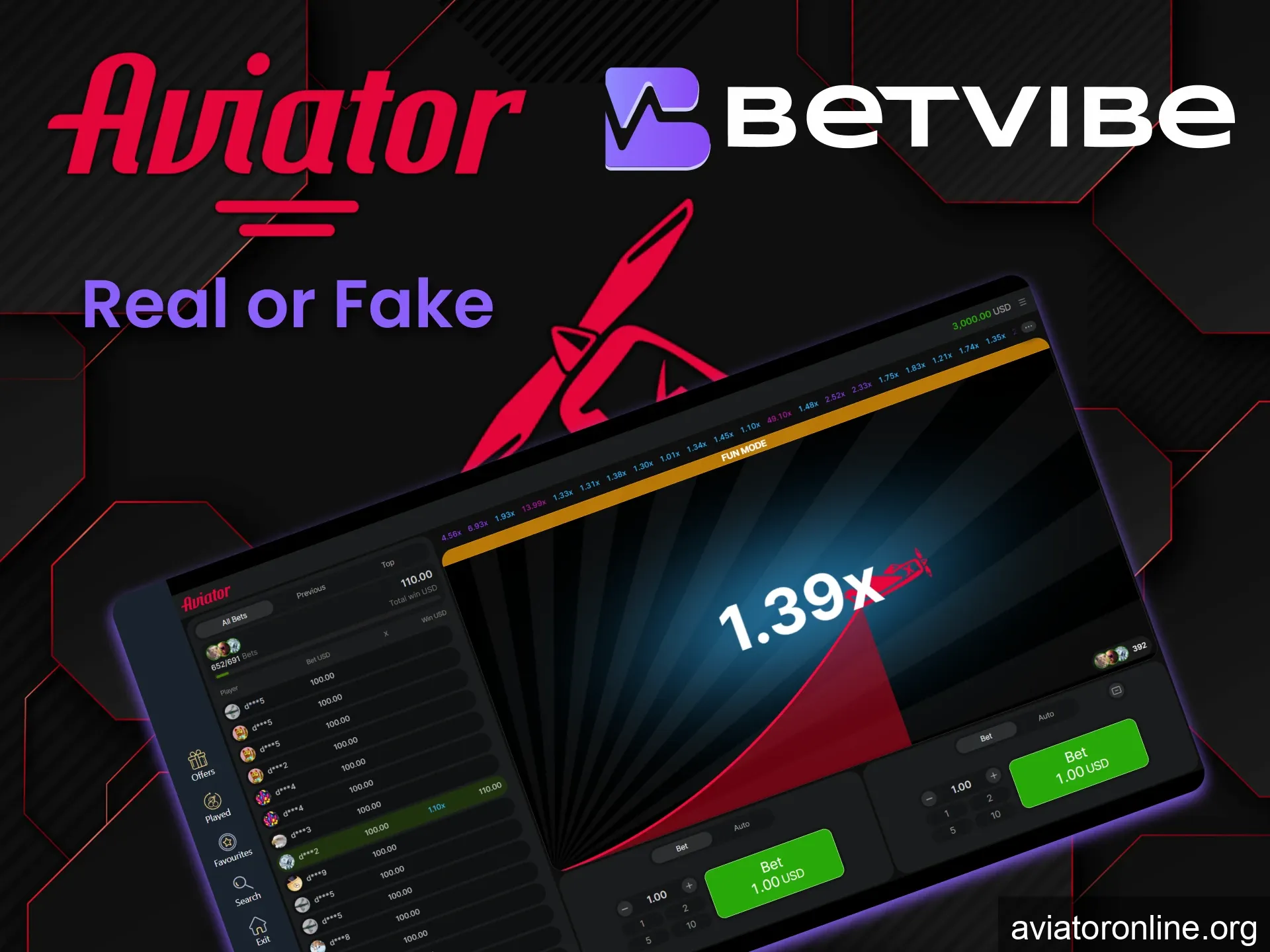 The Aviator game is available on the BETVIBE website.