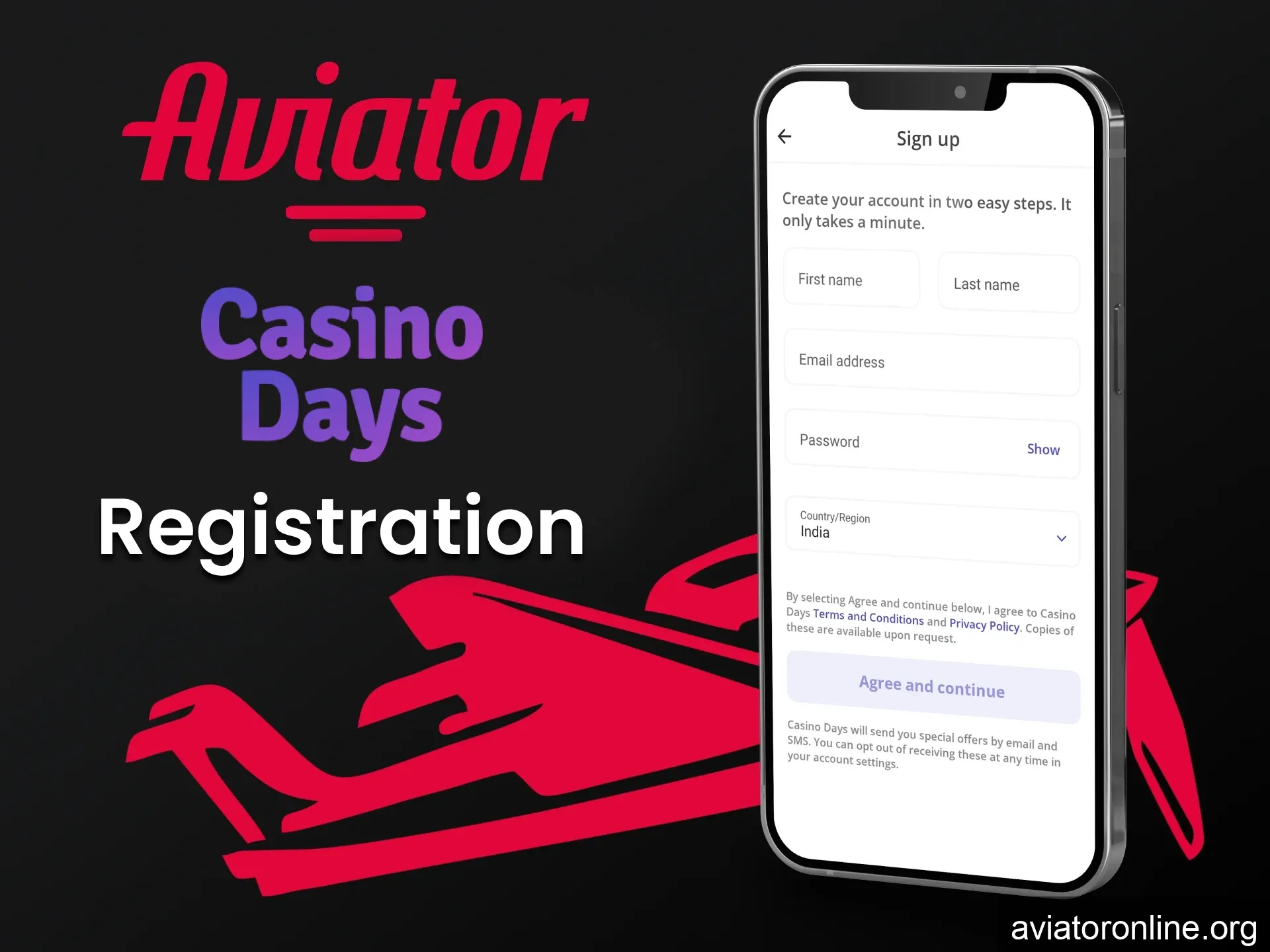 Create a personal account to play Aviator in the Casino Days application.