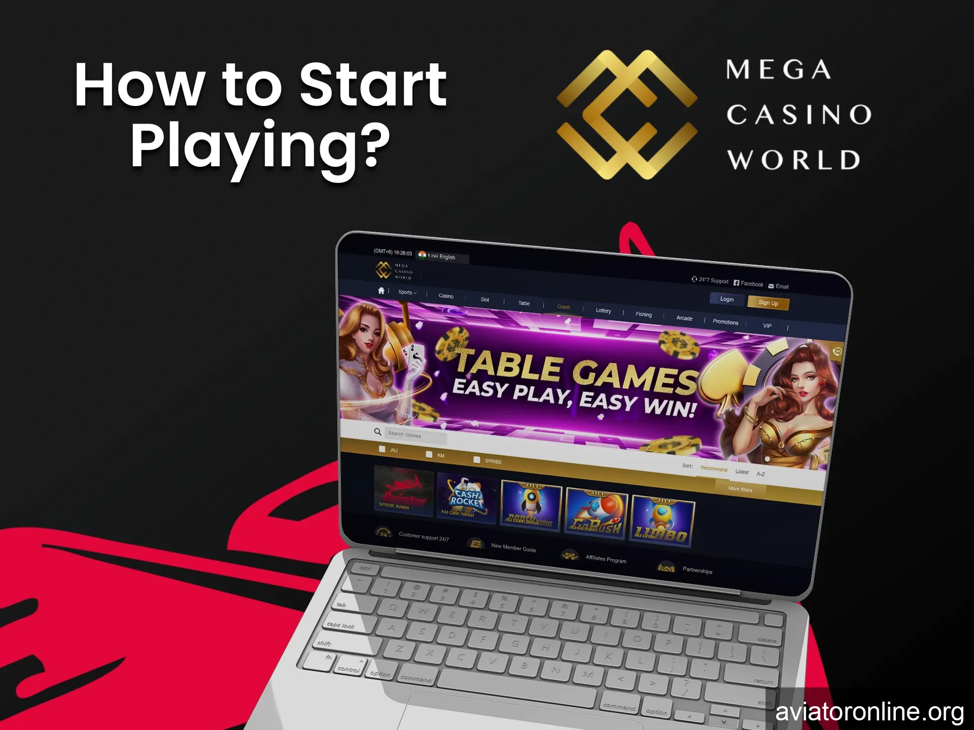 Go to the games section of MCW Casino to play Aviator.