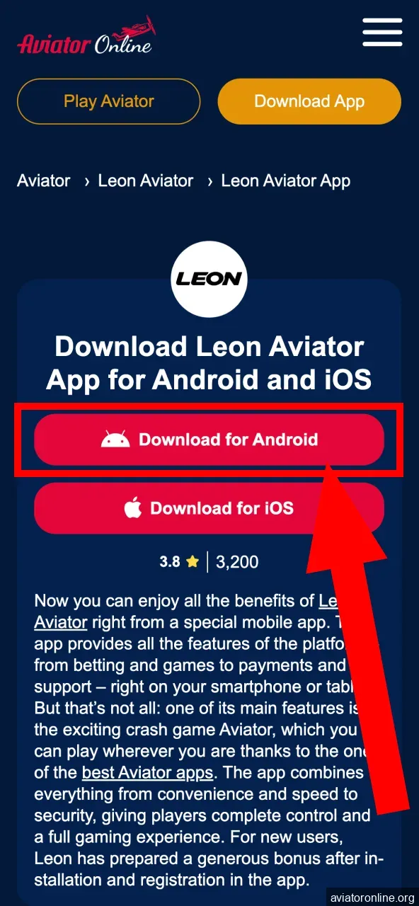 Tap Download for Android on Leon page.