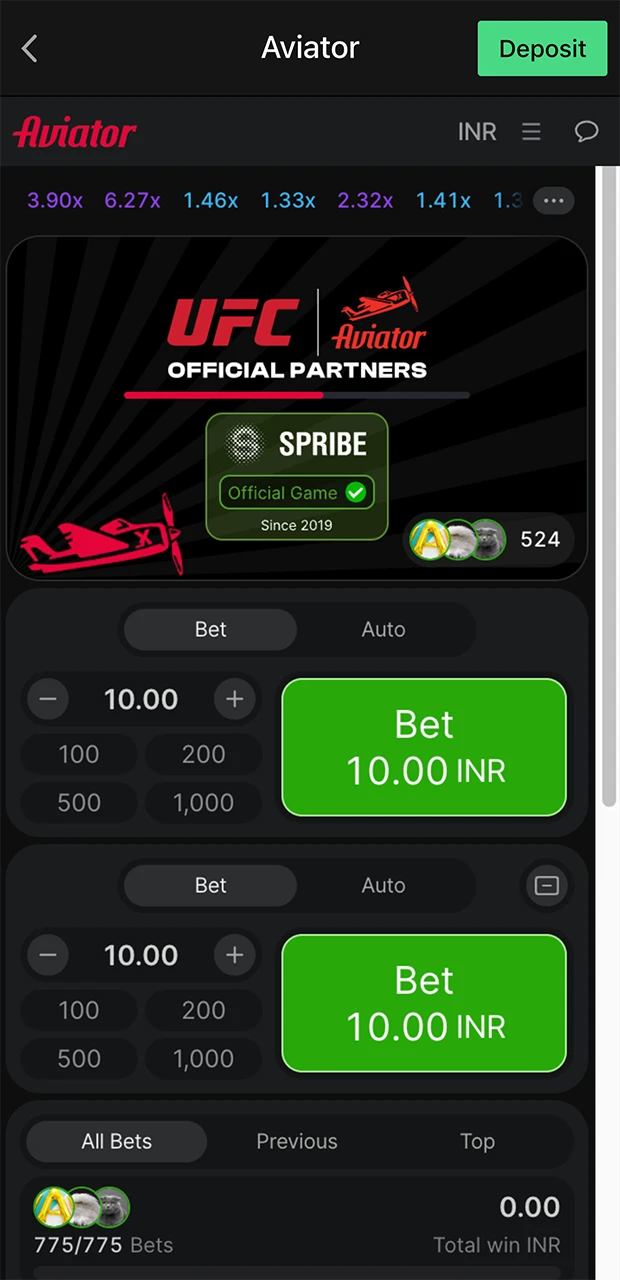 Place a bet on prediction for Aviator.