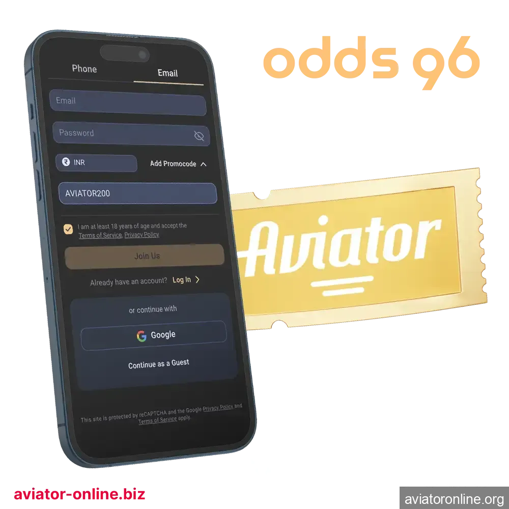 Odds96 suggests using a favorable promo code to play Aviator.