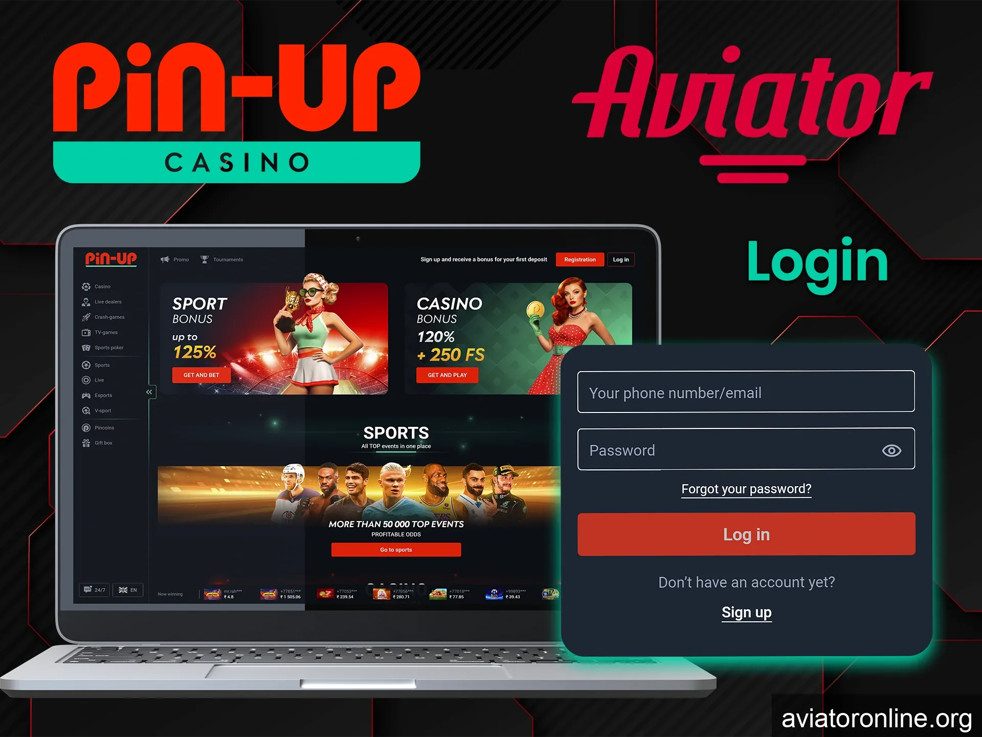 To play Aviator log in to your Pin Up account.