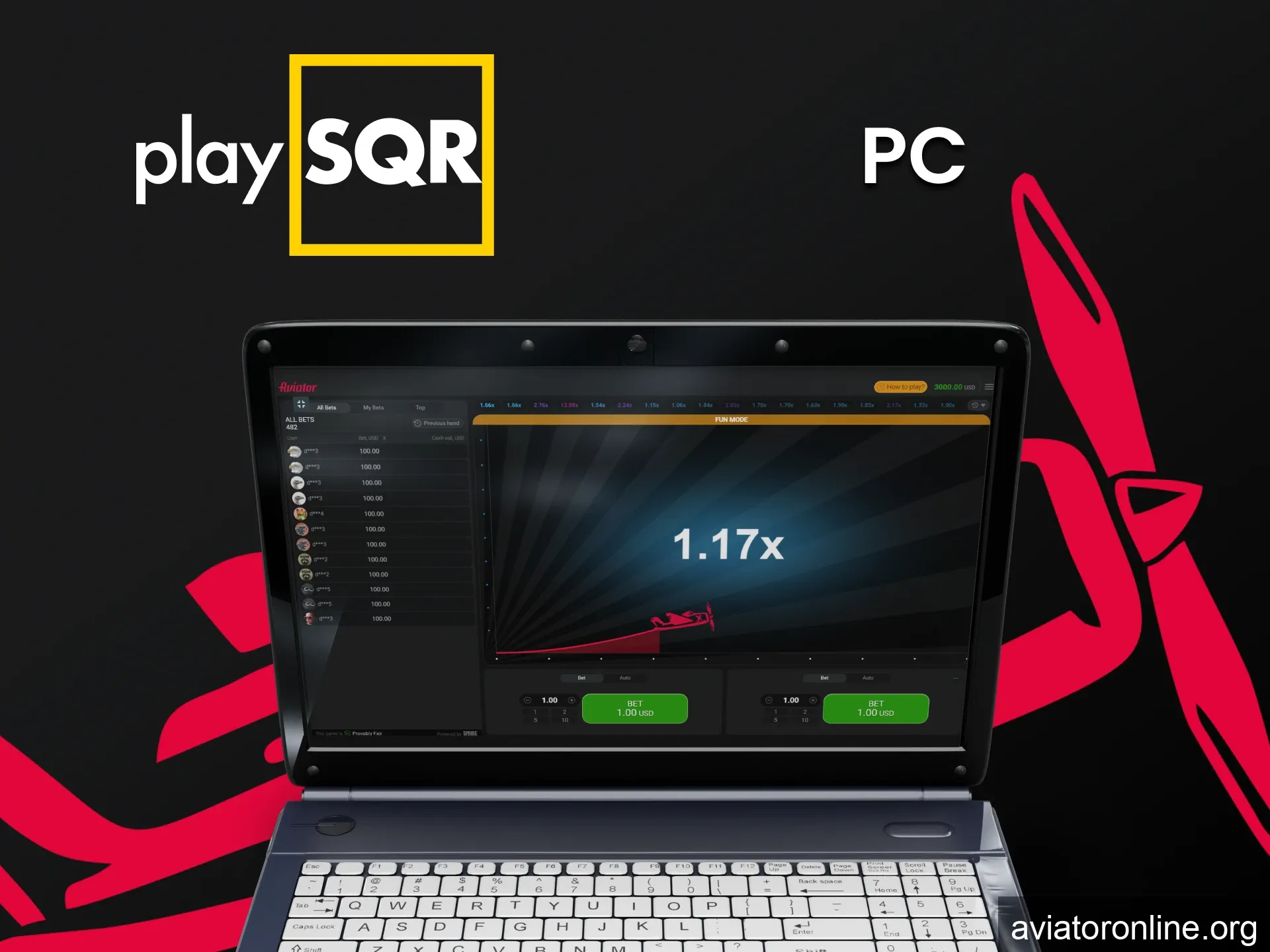 To play Aviator on PlaySQR, use a PC.