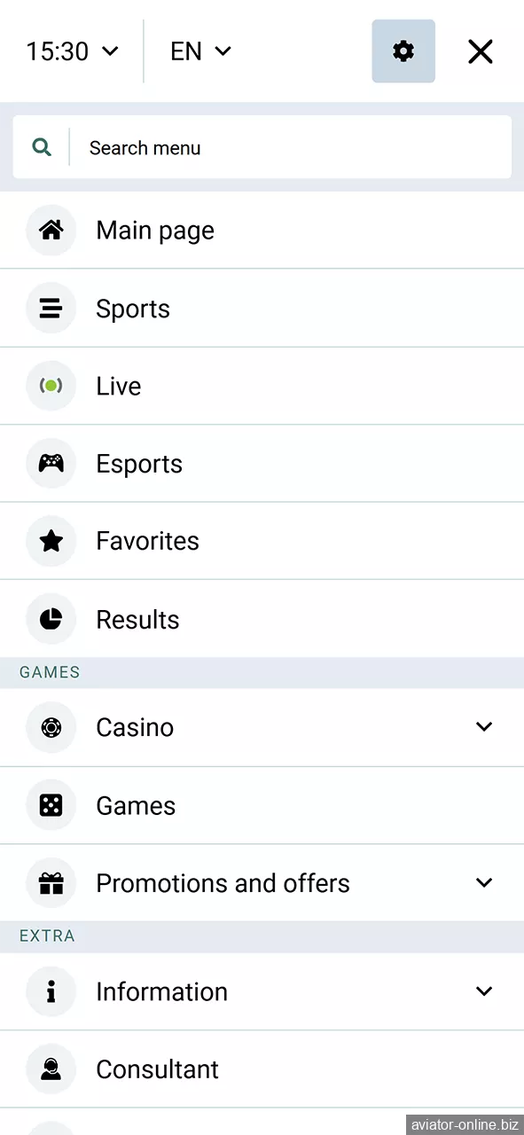 Use the menu of the Spinbetter app to quickly open the section you need.