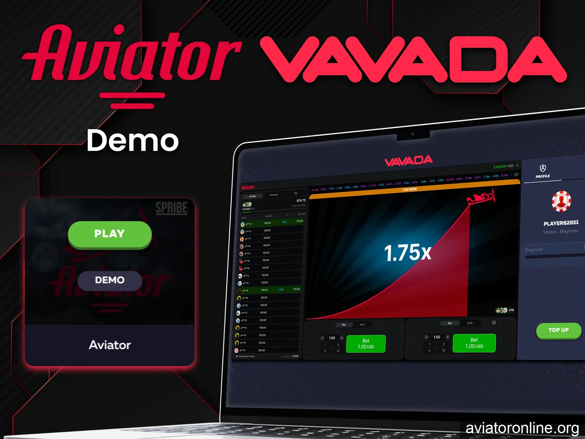 Practice in the demo version of the game Aviator from Vavada.