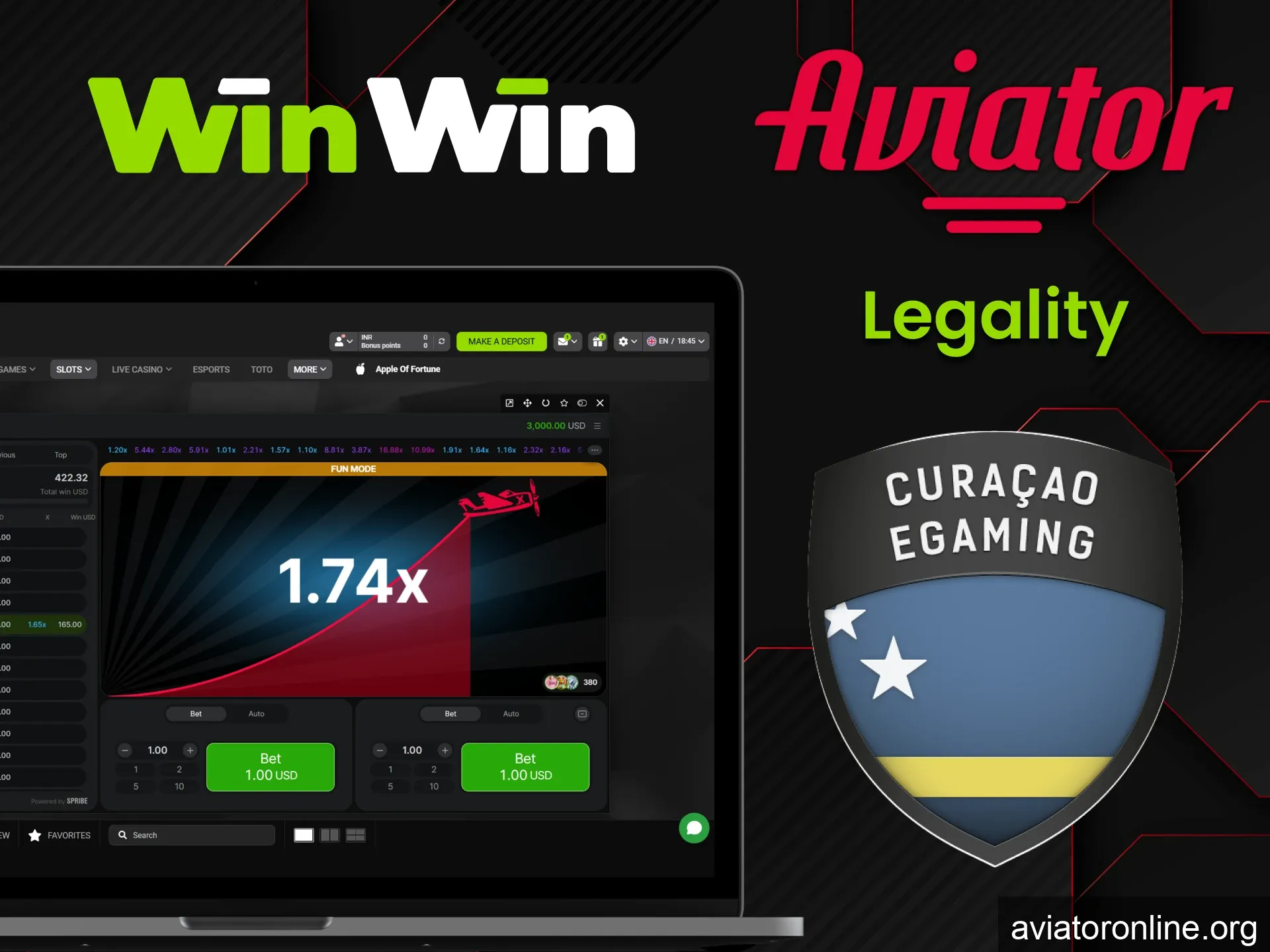 Playing Aviator on WinWin is legal.